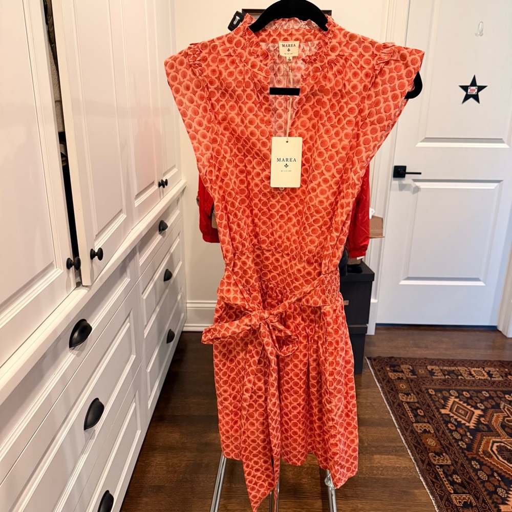 MAREA Coral Printed Ruffle-Neck Blouse